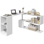 Modern Corner Swivel Desk with Bookcase, White Chipboard Dining Table, 140x120x78 cm
