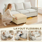 3-Seater Modular Corner Sofa in Breathable Leather-Effect Fabric with Storage, Footrest, Cushions, Cream