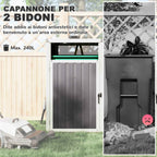 Outsunny 2-Section Garbage Can Shed with Lift-Off Lid, Galvanized Steel, 146x81x122 cm, Dark Grey