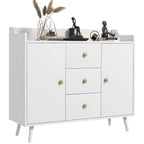Modern Wooden Sideboard with 3 Drawers and 2 Cabinets on 2 Levels, 90x32x80 cm, White