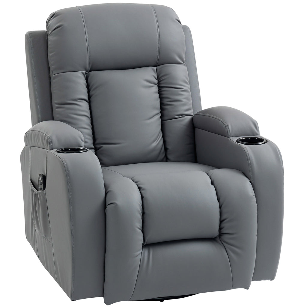 HOMCOM Heated Massage Recliner, 8 Massage Points with Remote Control, PU Leather, Light Grey