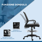 Adjustable Mesh Office Chair with Armrests and Footrest Ring, 64x59x104-124 cm, Black