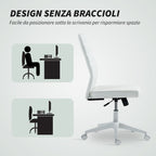 Ergonomic Office Chair with Curved Backrest, Adjustable PU Leather and Steel, 58x53x97-107 cm, White