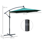 Garden Umbrella Ø3x2.5 m with Crank Arm and 8 Solar-Powered LED Strips, Green