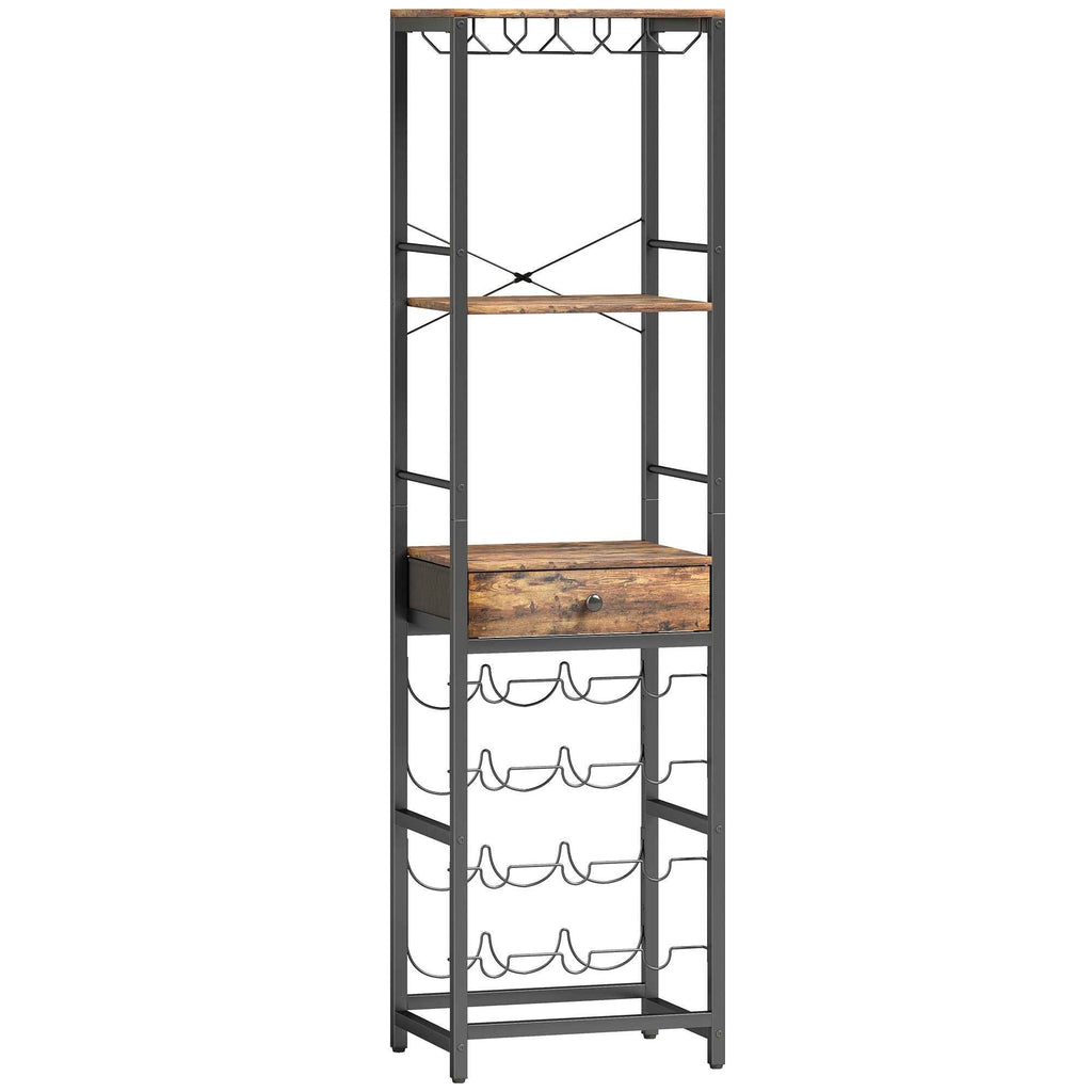 HOMCOM Mobile Bar, Bar Cabinet with Drawer, Cup Holder, Rustic Brown