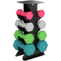 SPORTNOW Set of 8 Non-Slip Hex Dumbbells with Stand, in Metal and Plastic, Multicolored
