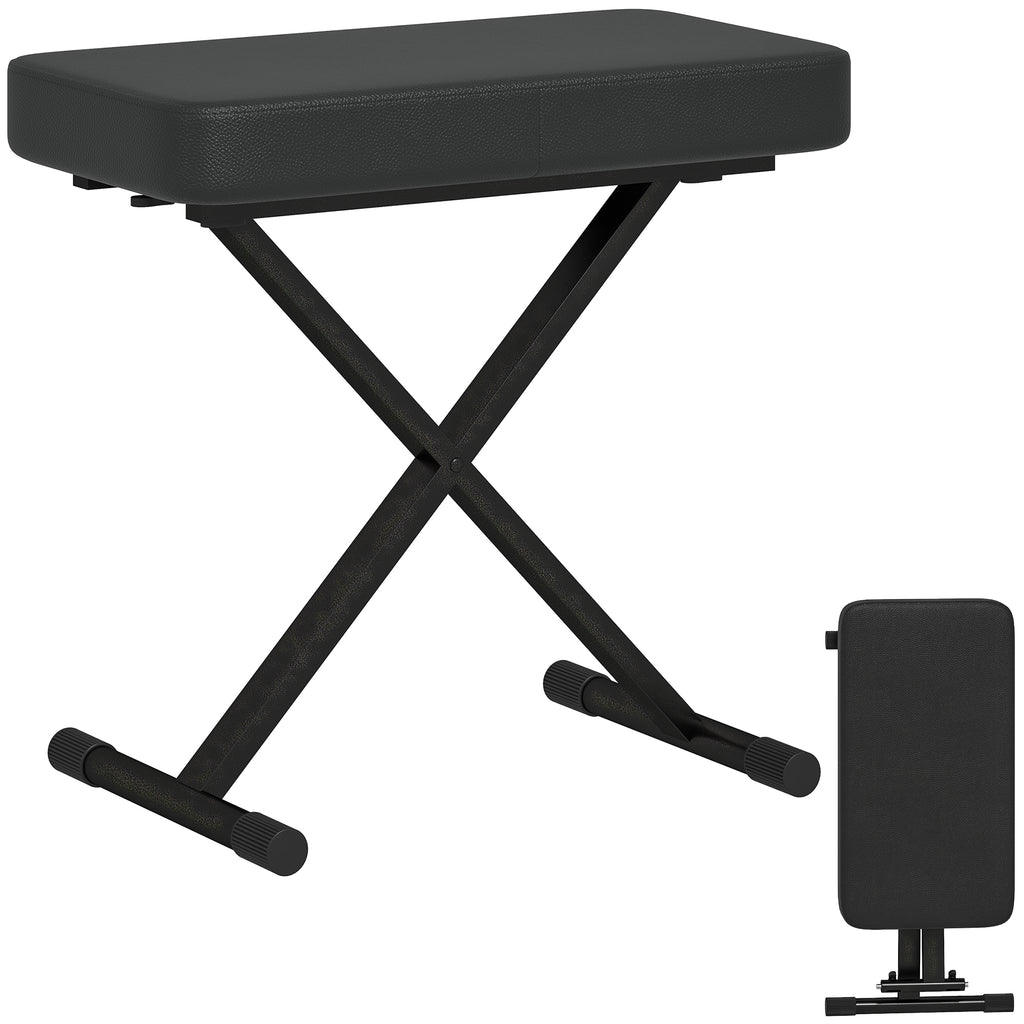 Piano Stool Foldable and Adjustable to 4 Heights, in PU Leather, Foam and Metal, 60x32x53-63 cm, Black