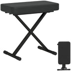 Piano Stool Foldable and Adjustable to 4 Heights, in PU Leather, Foam and Metal, 60x32x53-63 cm, Black
