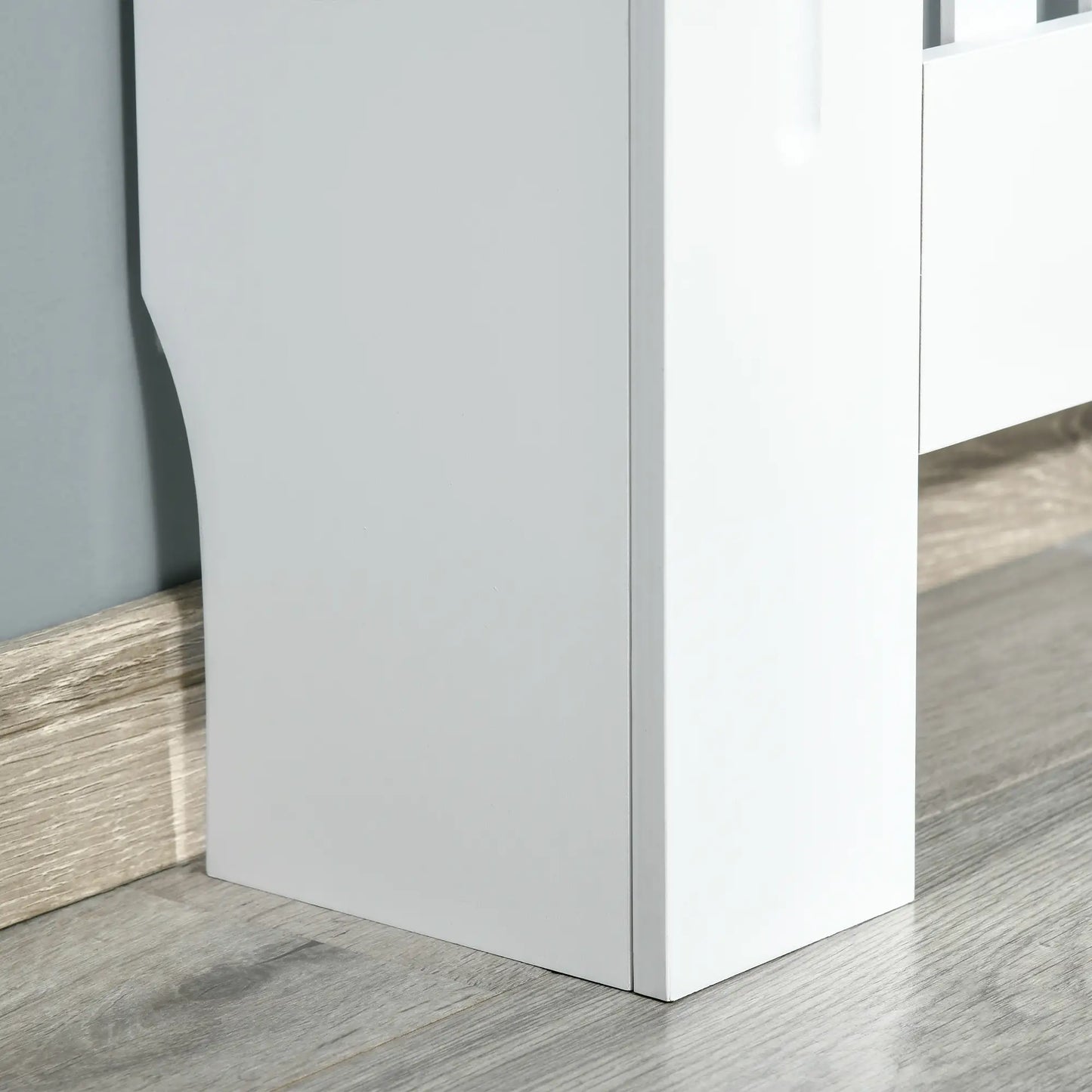 White Wooden Radiator Cover for Radiators and Heaters, with Vertical Slats and Support Surface, 78x19x81cm