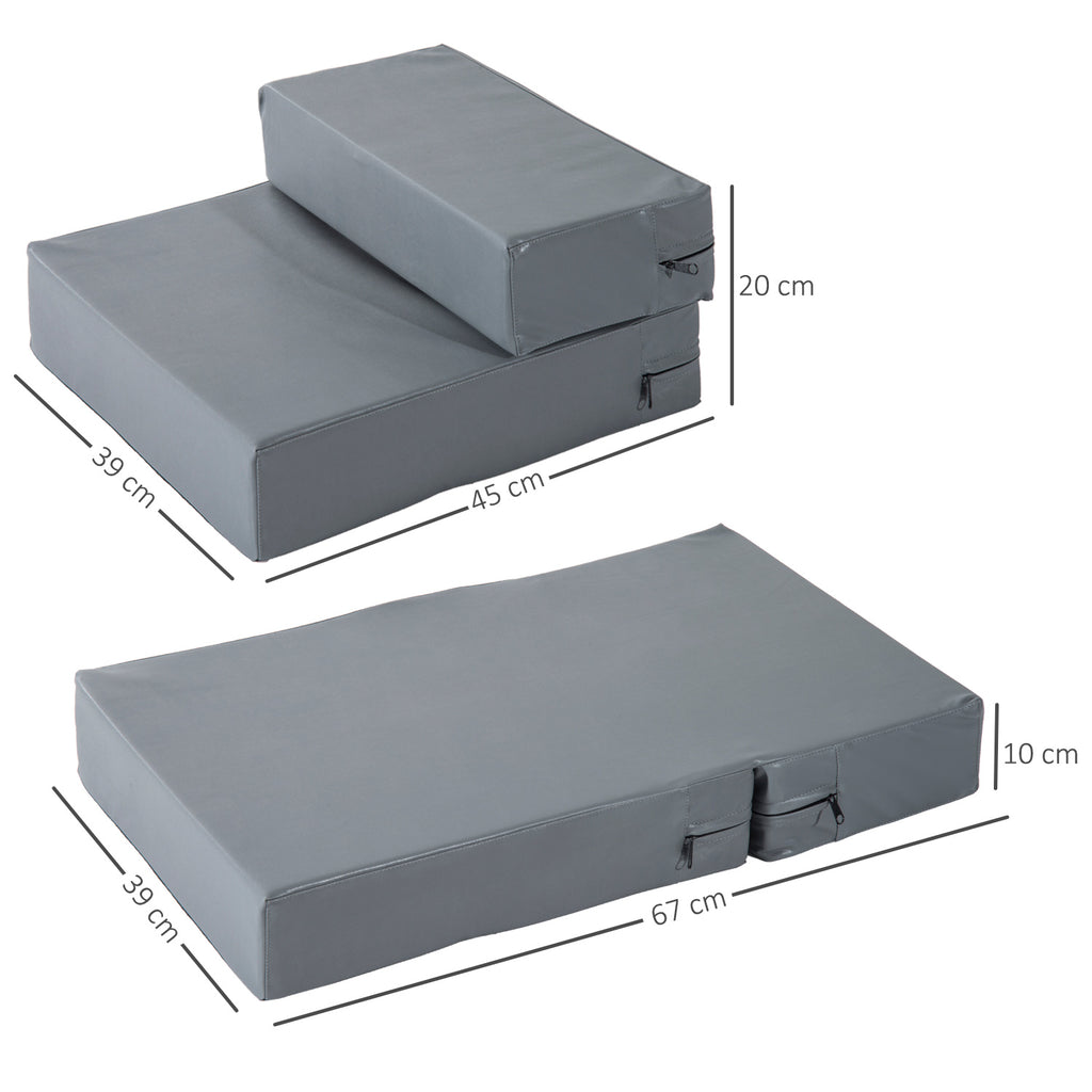 2-in-1 Dog Stairs, PU and Foam Mat, 45 x 39 x 20 cm, Grey