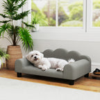 Dog Sofa with Supportive Armrests, Wood and French Terry Fabric, 66x42x28.5 cm, Grey