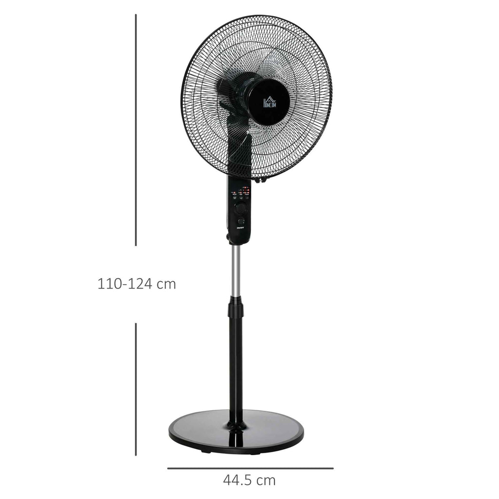 HOMCOM Pedestal Fan with Remote Control, Adjustable Height, 3 Speeds, Adjustable Tilt Angle, Metal, Black