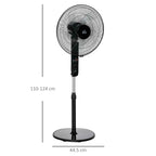 HOMCOM Pedestal Fan with Remote Control, Adjustable Height, 3 Speeds, Adjustable Tilt Angle, Metal, Black