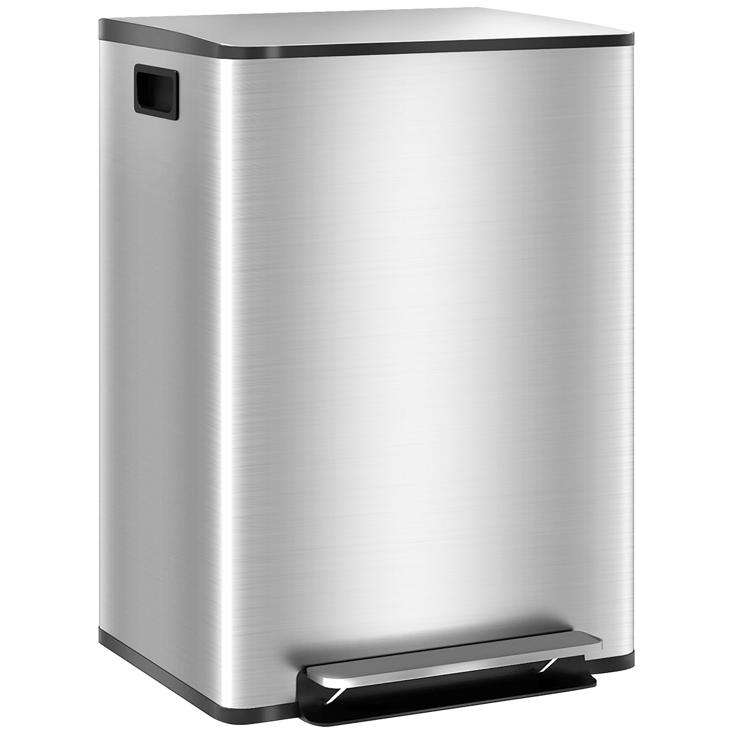 30L 2-Section Pedal Waste Bin with Silent Lid, in Stainless Steel and PP, 47.7x37.5x66.8 cm