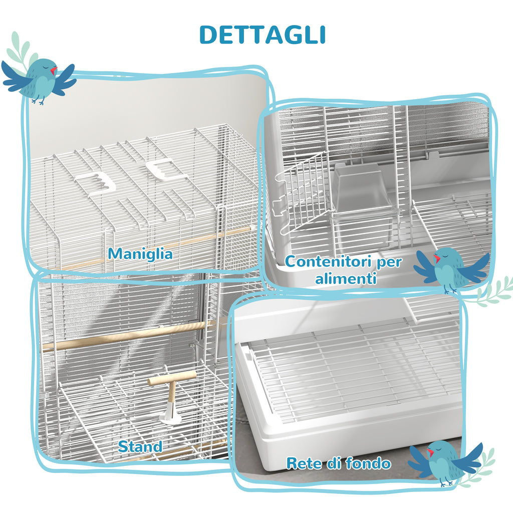 PawHut Bird Cage with Removable Tray and Perches, Parrot Aviary, 61x36.5x98 cm, White