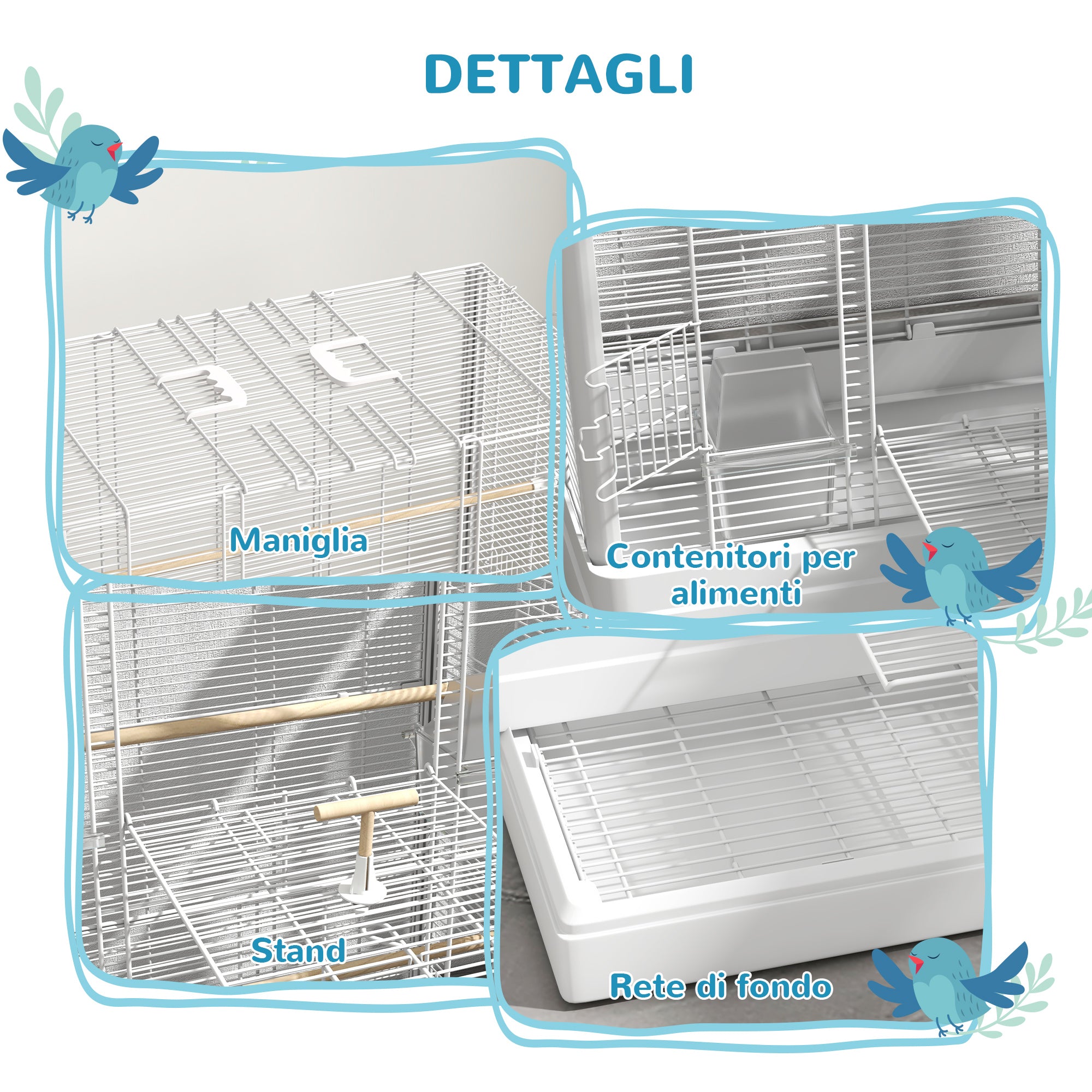 PawHut Bird Cage with Removable Tray and Perches, Parrot Aviary, 61x36.5x98 cm, White
