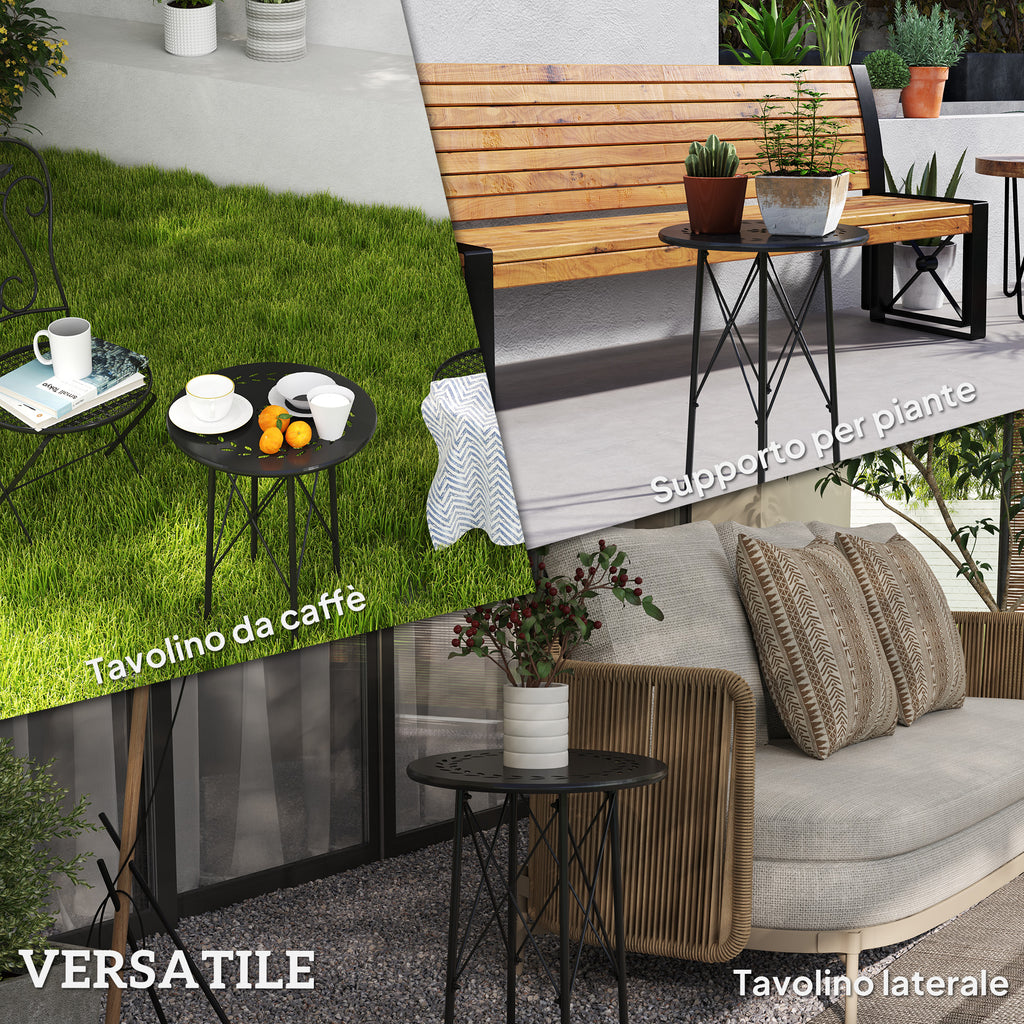 Garden Coffee Table with Carvings of Flowers and Leaves, Outdoor and Indoor Table, Ø40x50 cm, Black