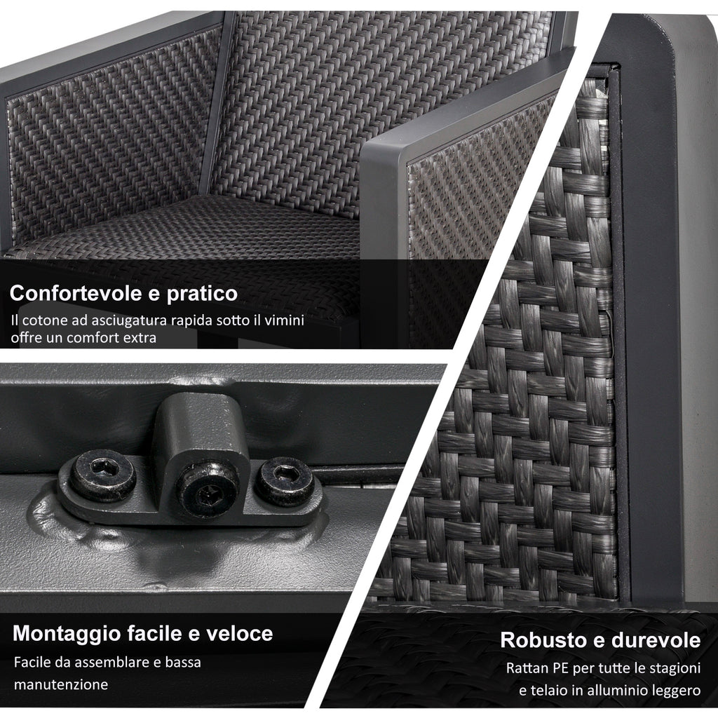 Garden Lounge Set with Outdoor Sofa and Coffee Table, Synthetic Rattan Garden Furniture, 4-Piece Set, Grey