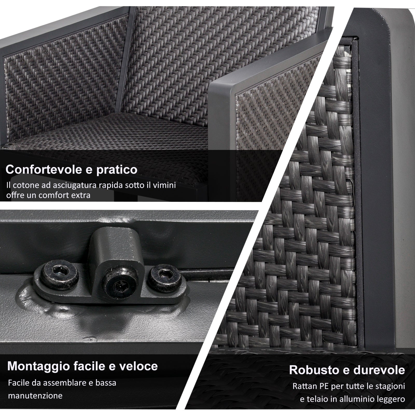 Garden Lounge Set with Outdoor Sofa and Coffee Table, Synthetic Rattan Garden Furniture, 4-Piece Set, Grey