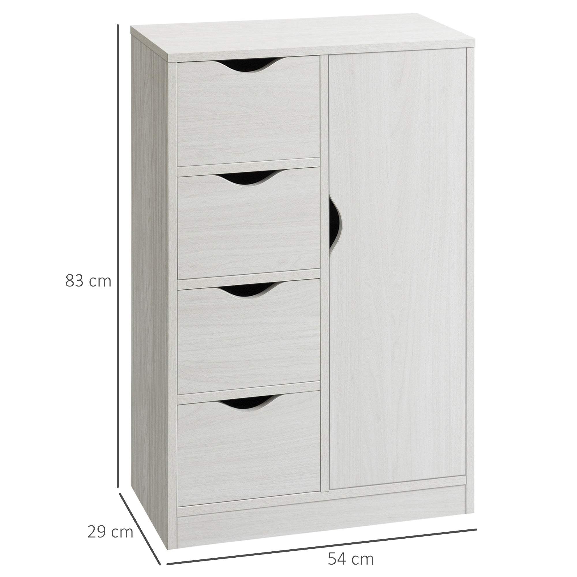 Bathroom Cabinet with 4 Drawers, 2-Tier Storage Cabinet with Cut-Out Handles, Wooden, 54x29x83 cm, White