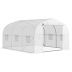 Garden Tunnel Greenhouse with 6 Windows and Roller Door, Steel and PE, 3.5x3x2 m, White