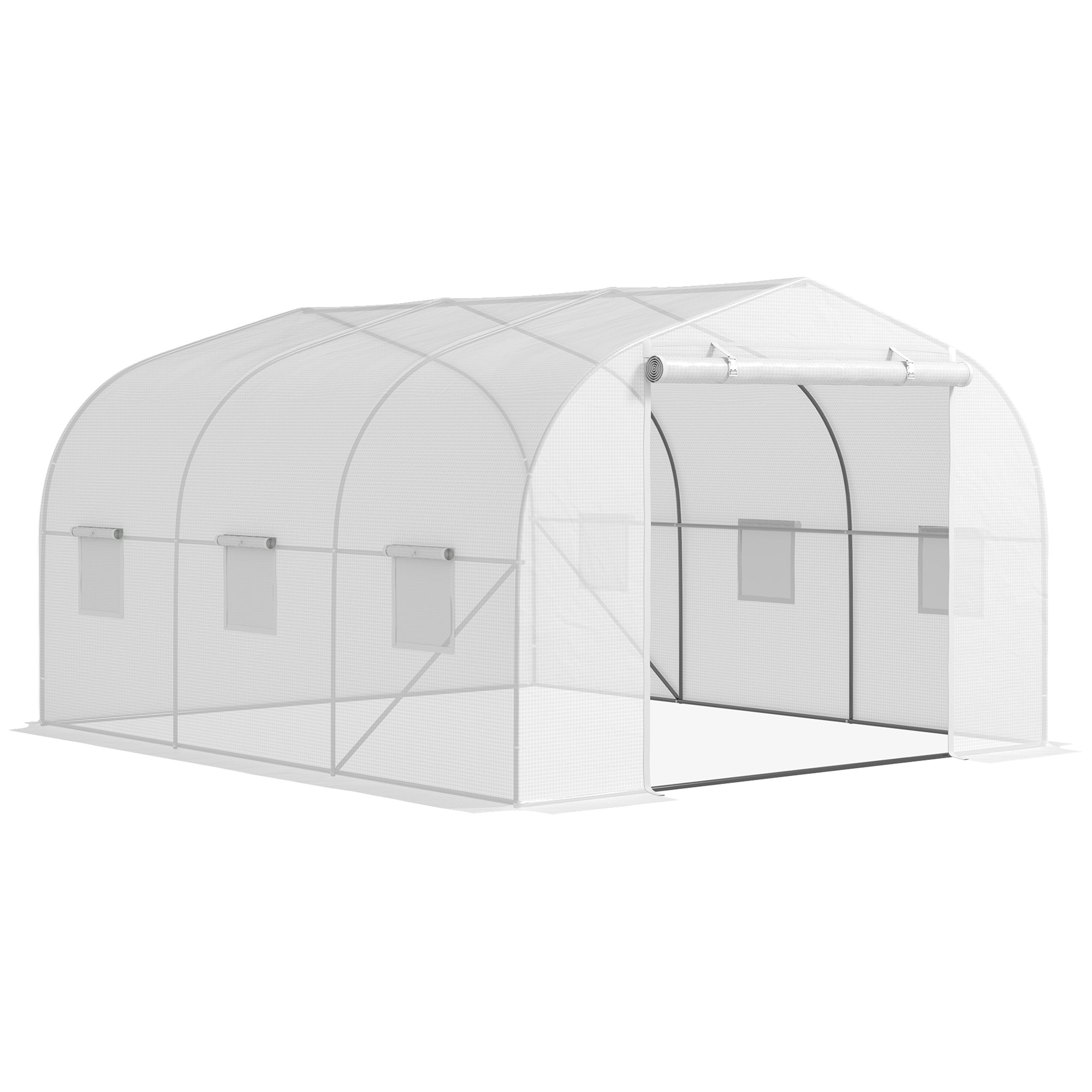 Garden Tunnel Greenhouse with 6 Windows and Roller Door, Steel and PE, 3.5x3x2 m, White