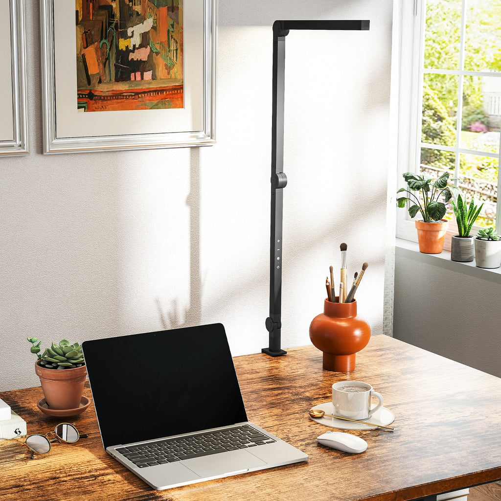 Dimmable LED Desk Lamp with Clamp, Adjustable Arm and 2 Light Colors, Black