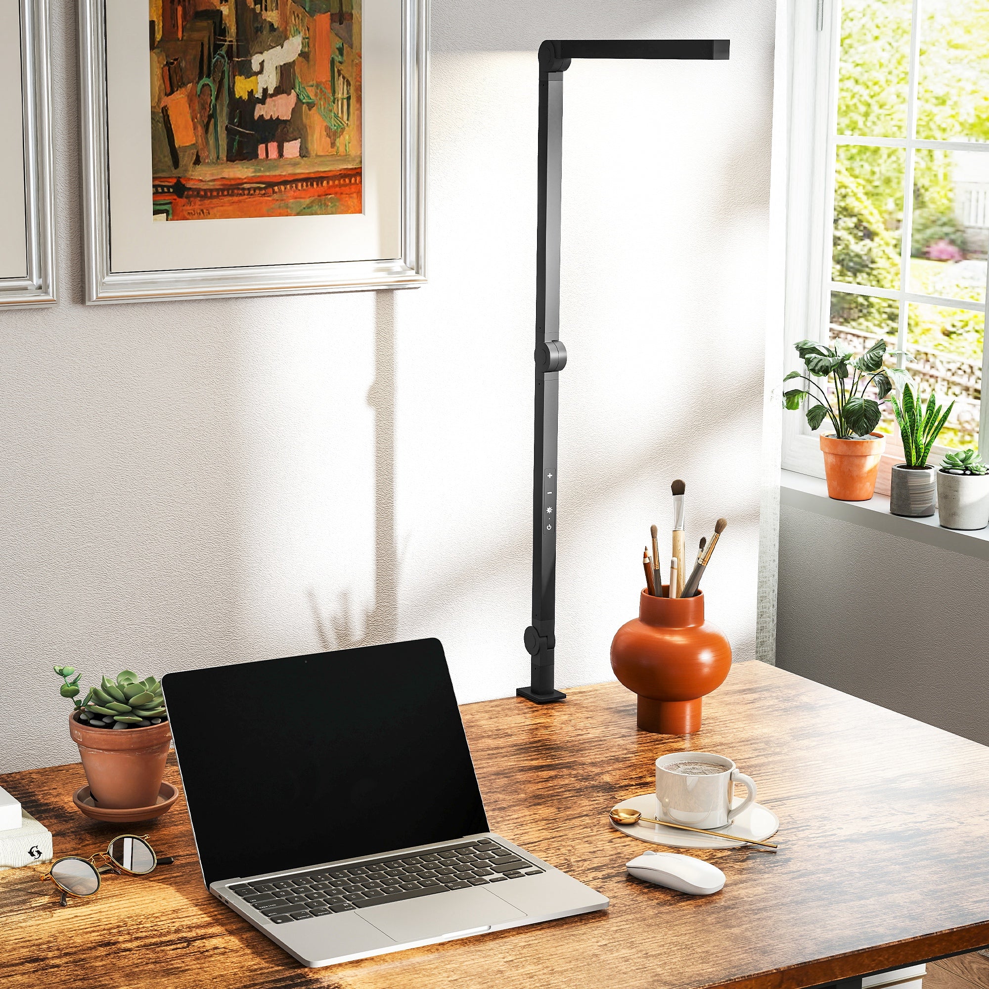 Dimmable LED Desk Lamp with Clamp, Adjustable Arm and 2 Light Colors, Black