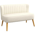 2-Seater Sofa in Linen-Effect Fabric without Armrests with Wooden Legs, 117x56.5x77 cm, Cream White