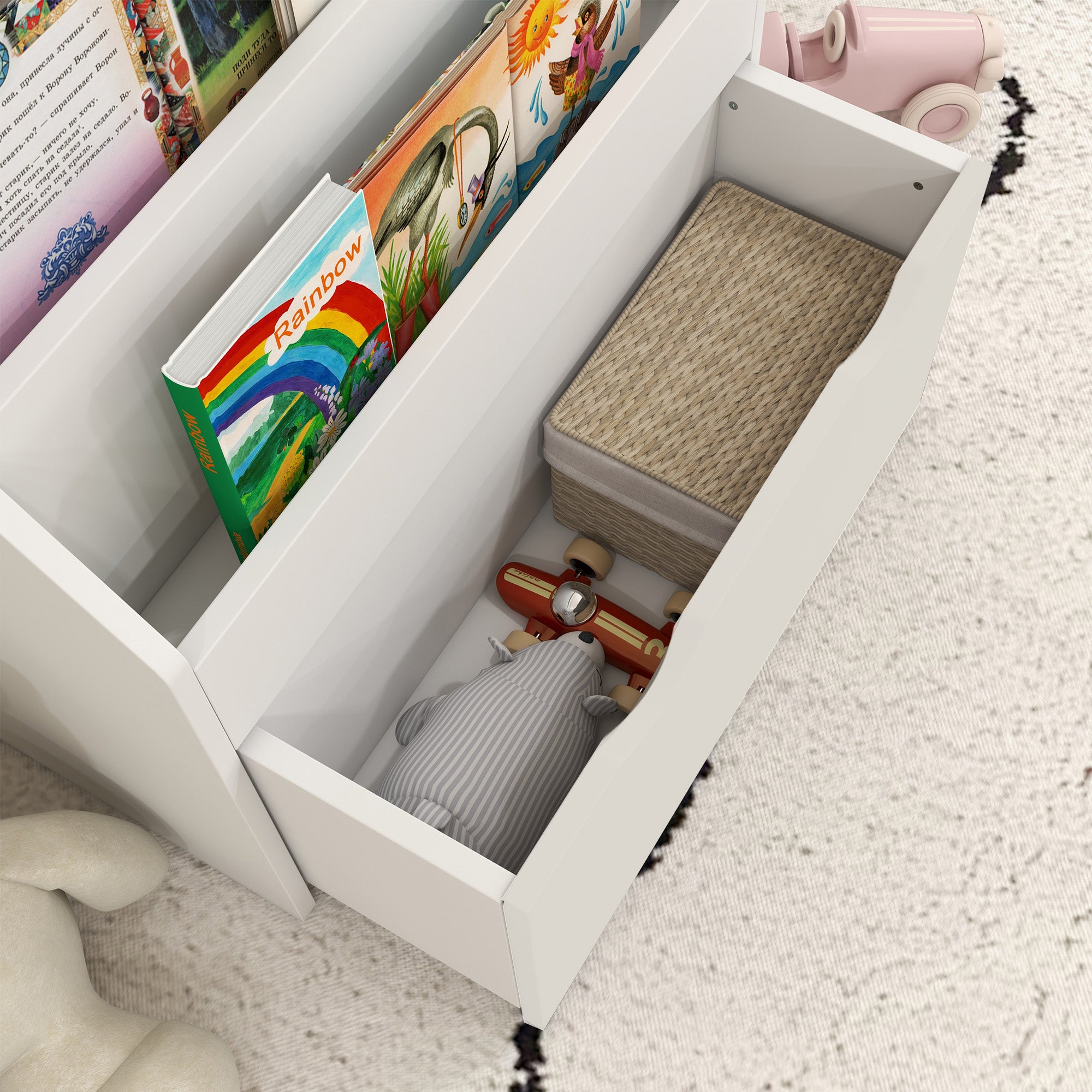 Children's Bookcase for 3-8 Years Old, 3-Tier, with Lower Drawer, MDF, 62.5x30x70 cm, White