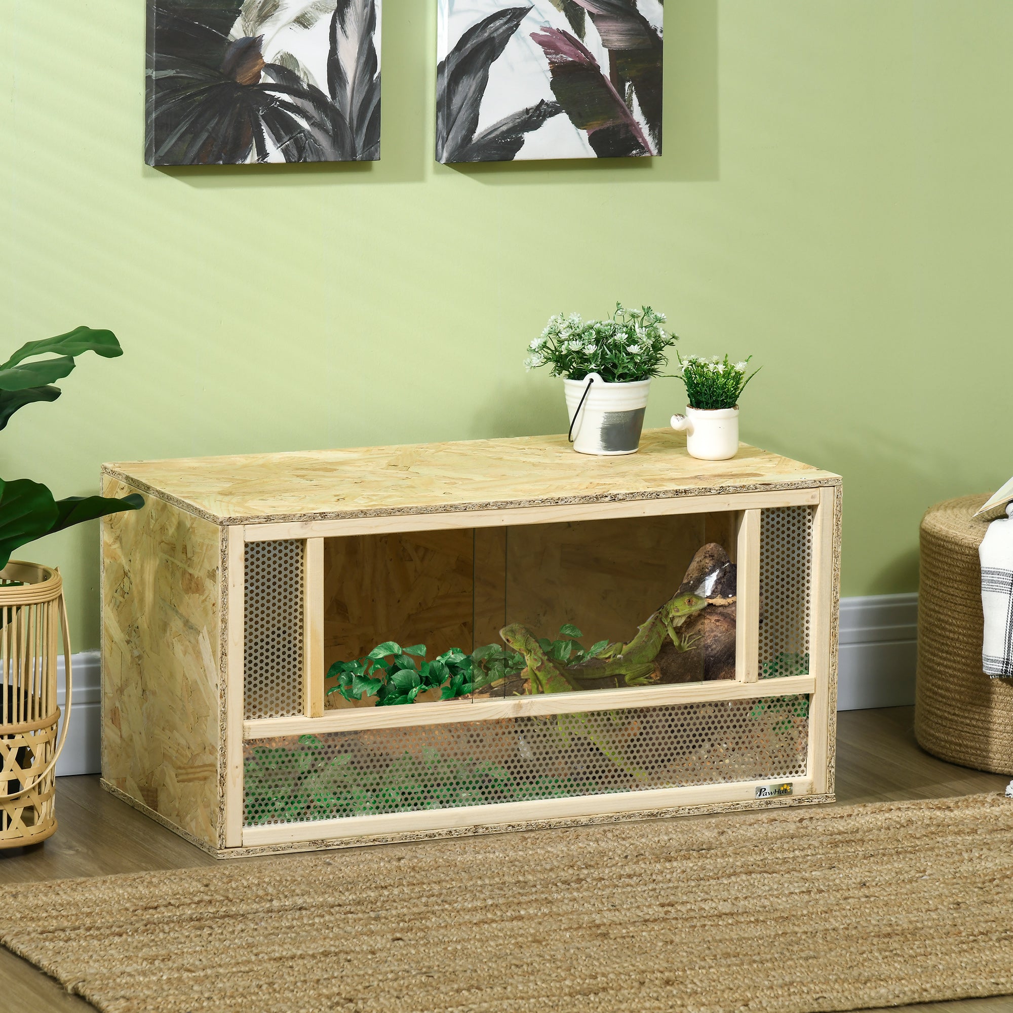 Wooden Reptile Terrarium with Sliding Glass Doors and Mesh Panels, 40x80x40 cm