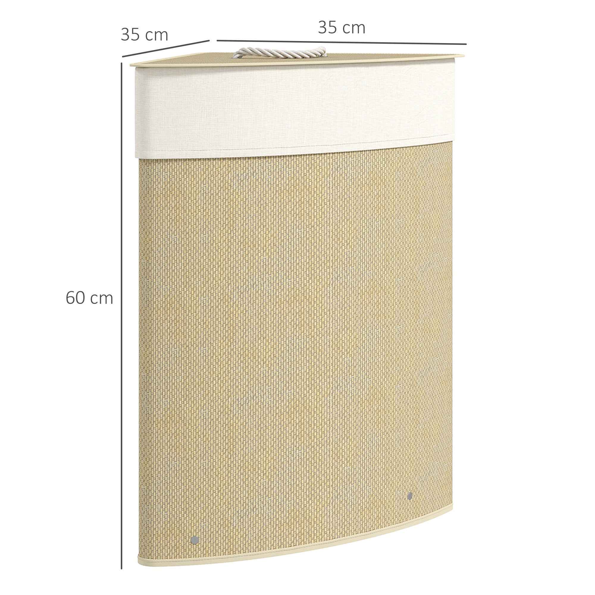 HOMCOM 55L Corner Laundry Hamper with Removable Bag and Removable Lid, Bamboo, 35x35x60 cm, Wood Color