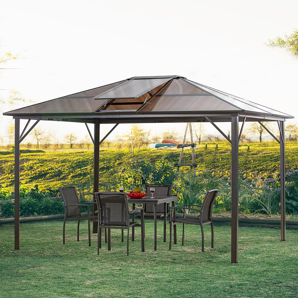 3.6x3m Garden Gazebo with Opening Polycarbonate Roof and Aluminum Frame