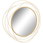HOMCOM Modern and Round Decorative Wall Mirror with Hooks, in Glass and Metal, Ø65x1 cm, Gold - Borgè