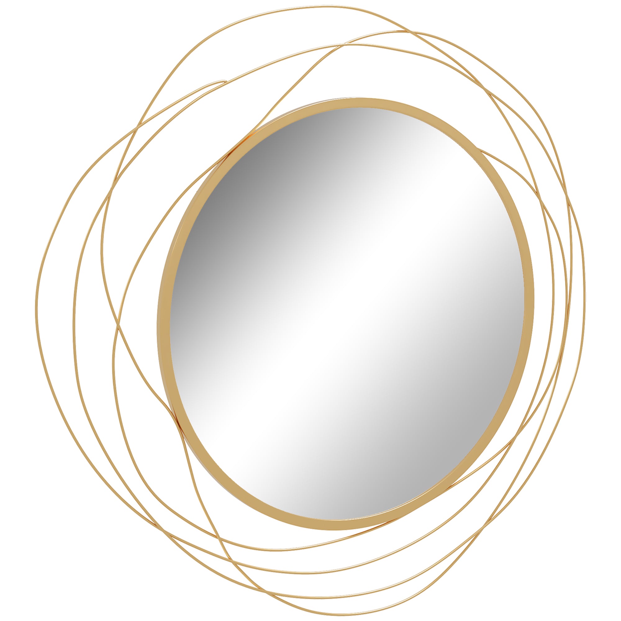 HOMCOM Modern and Round Decorative Wall Mirror with Hooks, in Glass and Metal, Ø65x1 cm, Gold - Borgè
