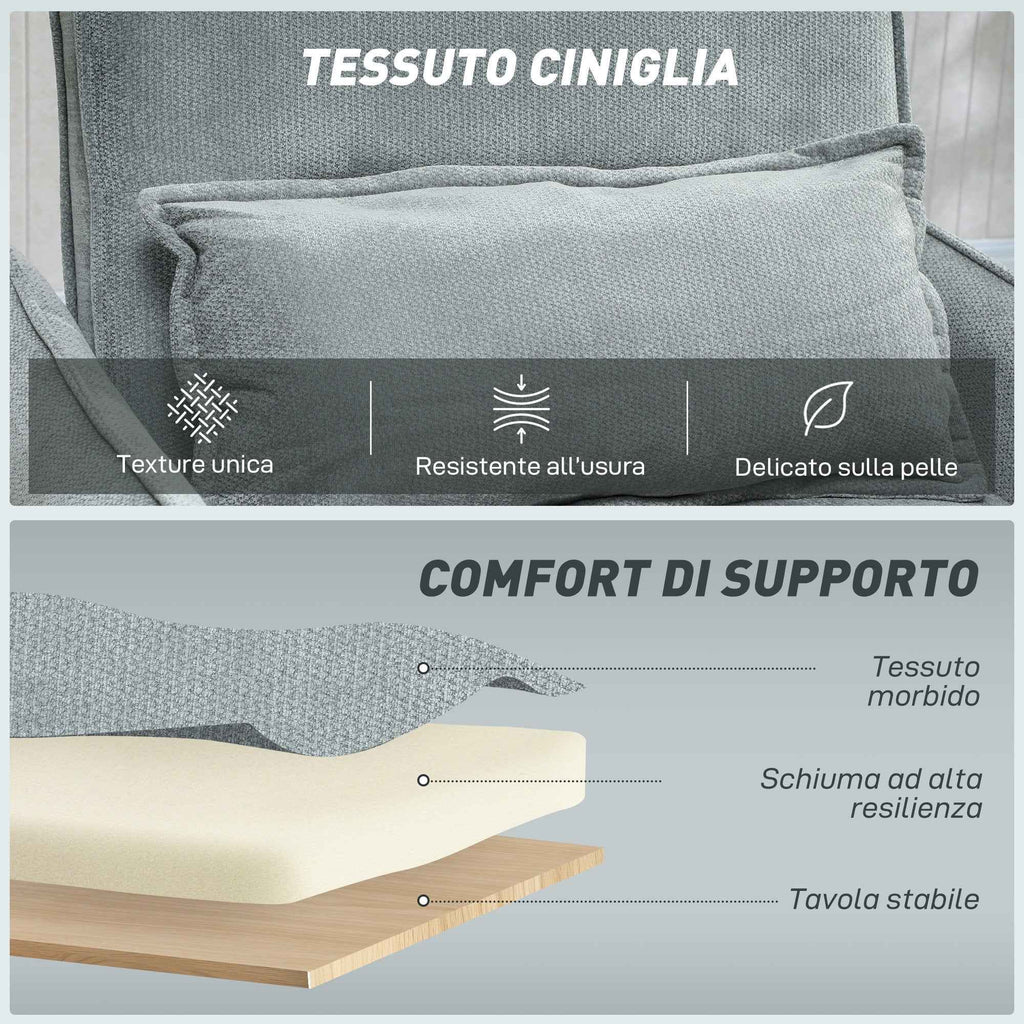 HOMCOM 3-in-1 Reclining Sofa Bed with Cushion, Chenille Upholstery, 88x84x87 cm, Grey