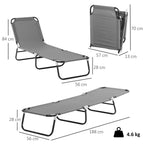 Outsunny Folding Garden Lounger with Adjustable Backrest, Steel and Oxford Fabric, 188x56x28cm, Grey