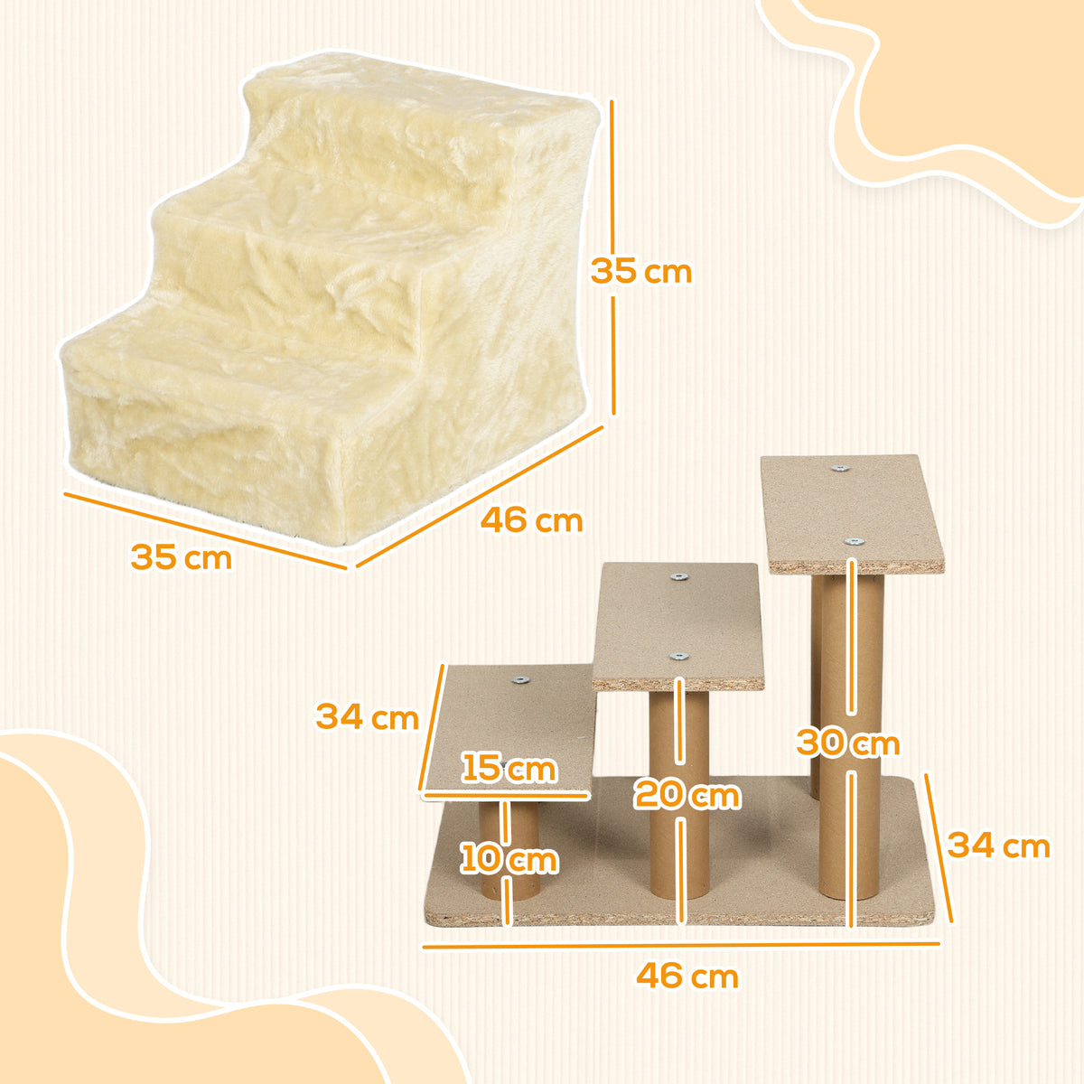 PawHut 3-Step Dog Ladder, Removable and Washable Velvet Step for Dogs and Cats, 4.5 kg, Beige