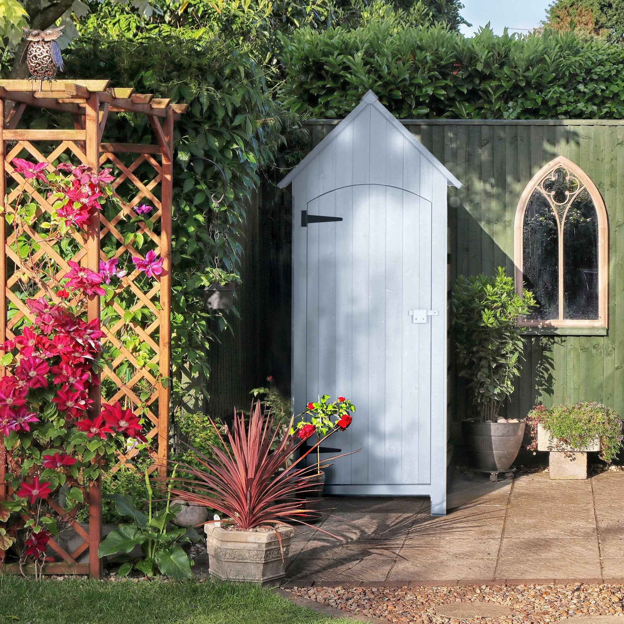 Outsunny 3-Shelf Wooden Tool Shed with Waterproof Bitumen Roof, 77.5 x 54.2 x 179.5 cm, White