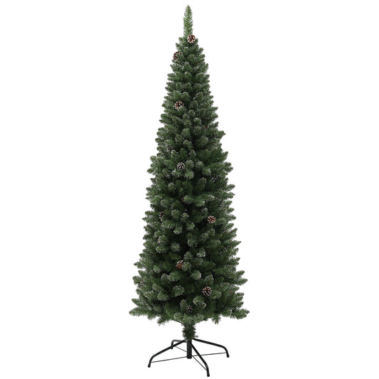 CHRISTMAS TREE -  180cm Tall Snowy Christmas Tree with 618 Branches, Pine Cones and Steel Base