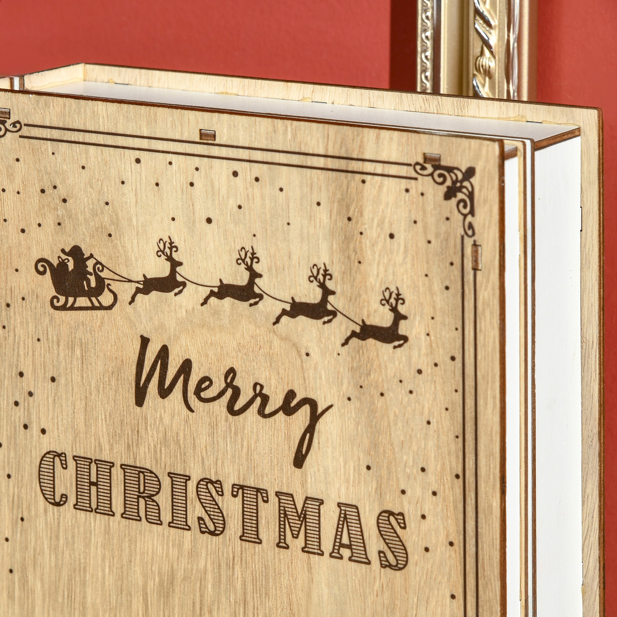 Wooden Christmas Advent Calendar in the Shape of a Book with Christmas Themes, 22x7x32 cm, White and Wood Color