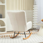 Teddy Velvet Rocking Chair, Metal and Wood for Bedroom and Living Room, 70x94x100 cm, Cream White