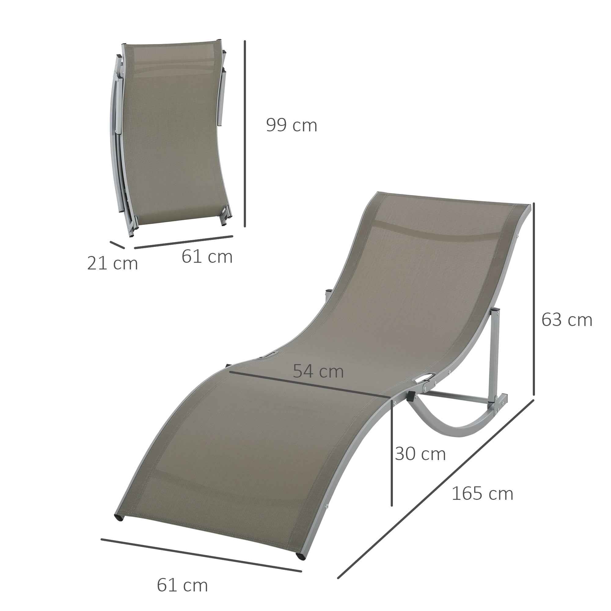 Outsunny Set of 2 Folding Garden Loungers, Aluminum and Textilene Sun Lounger, 61x165x63cm