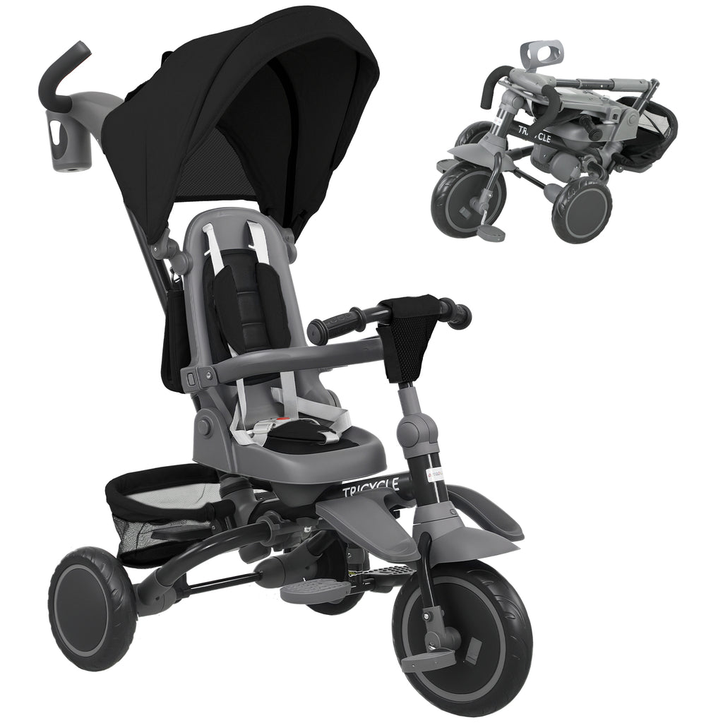 6-in-1 Children's Tricycle with Push Handle and Swivel Seat, 111.5x52x98 cm, Black