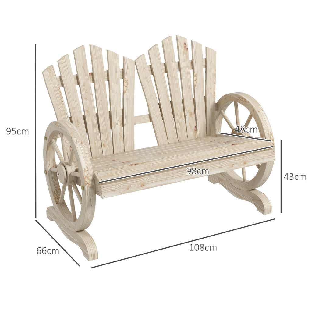 Outsunny Country Style Wooden Garden Bench with Wheel Armrests, 108x66x95cm, Natural Wood