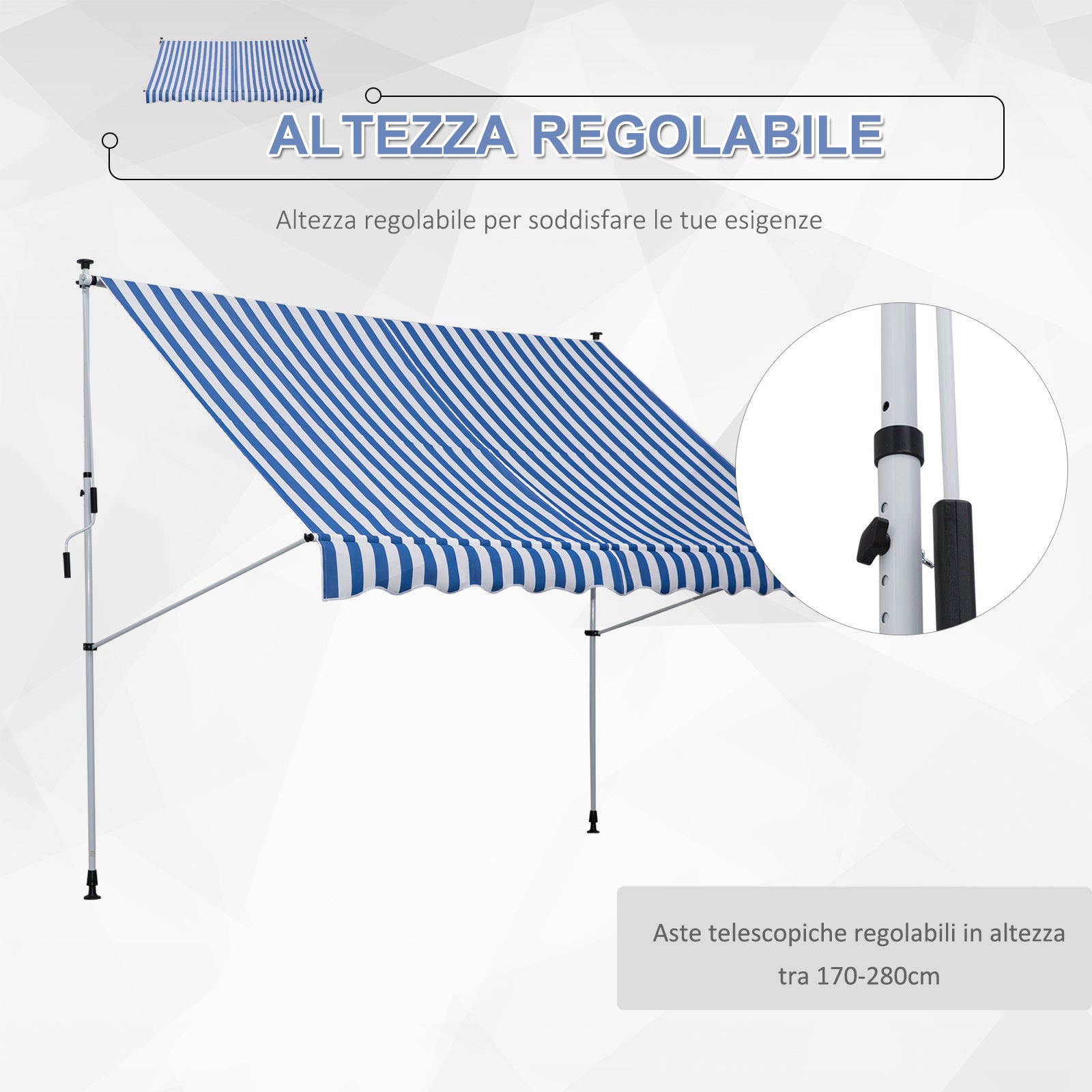 Outsunny 3x1.5m Arm Awning with Crank and Telescopic Structure, White and Blue