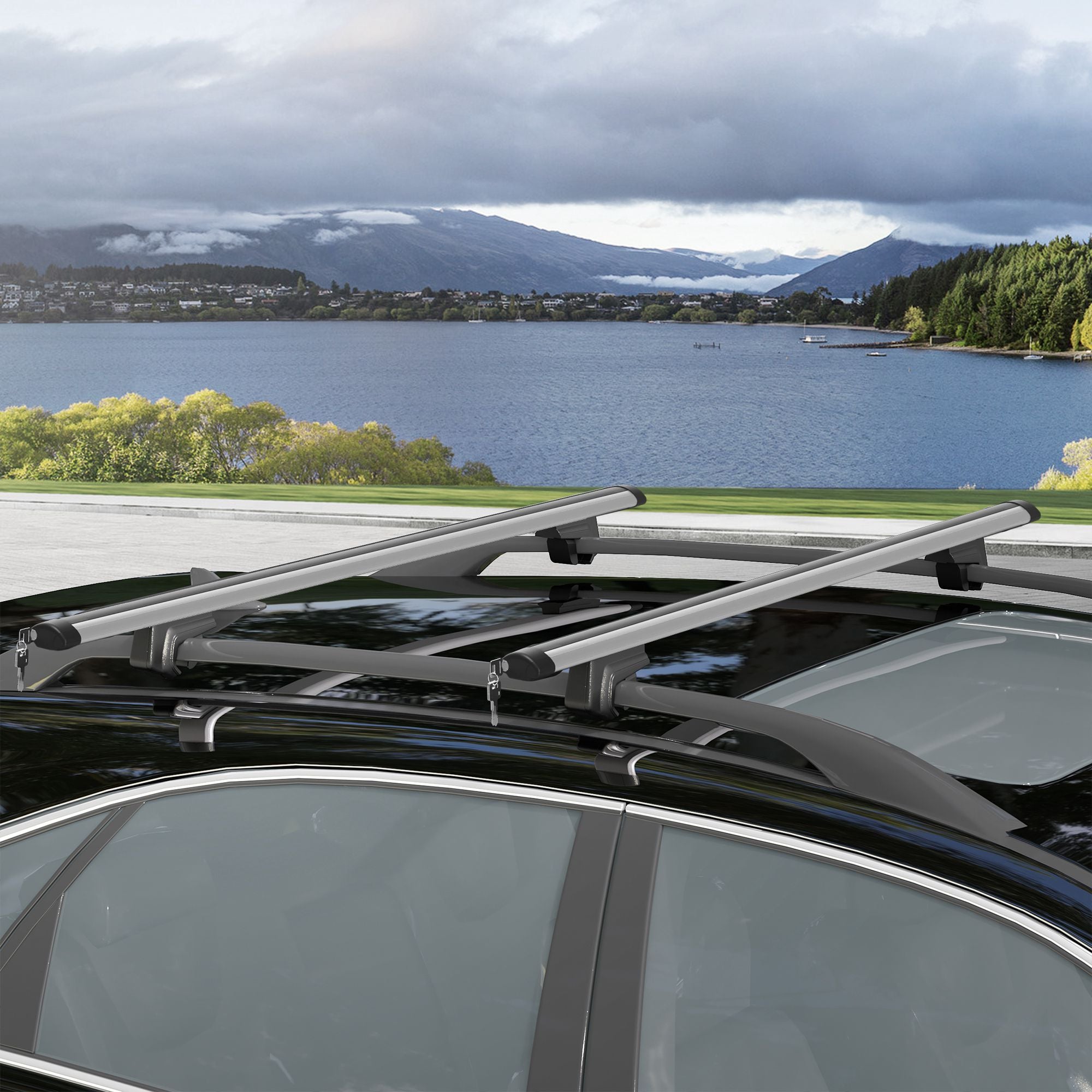 Car Roof Rack with Lock and Keys, Aluminum Alloy, 125 x 5.5 x 7 cm, Max. 75 kg