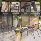 Set of 4 Stackable Garden Chairs with Curved Armrests, Steel and Breathable Fabric, 54x71x93 cm, Brown