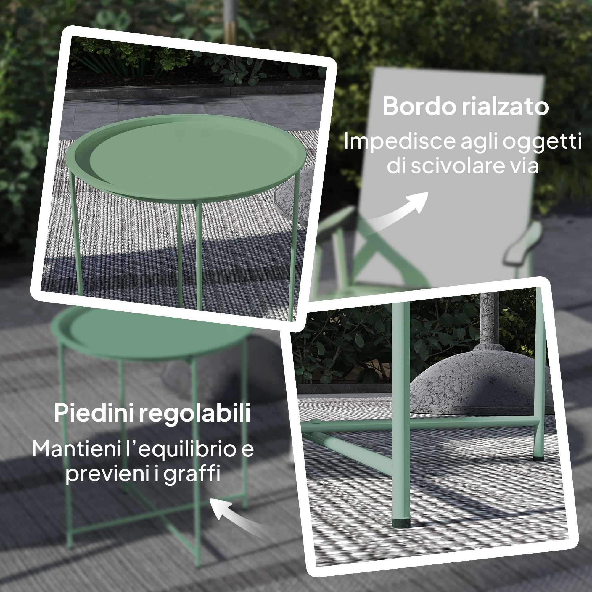 Outsunny Garden Table with Removable Tray and Folding Steel Legs, Ø46x50 cm, Green