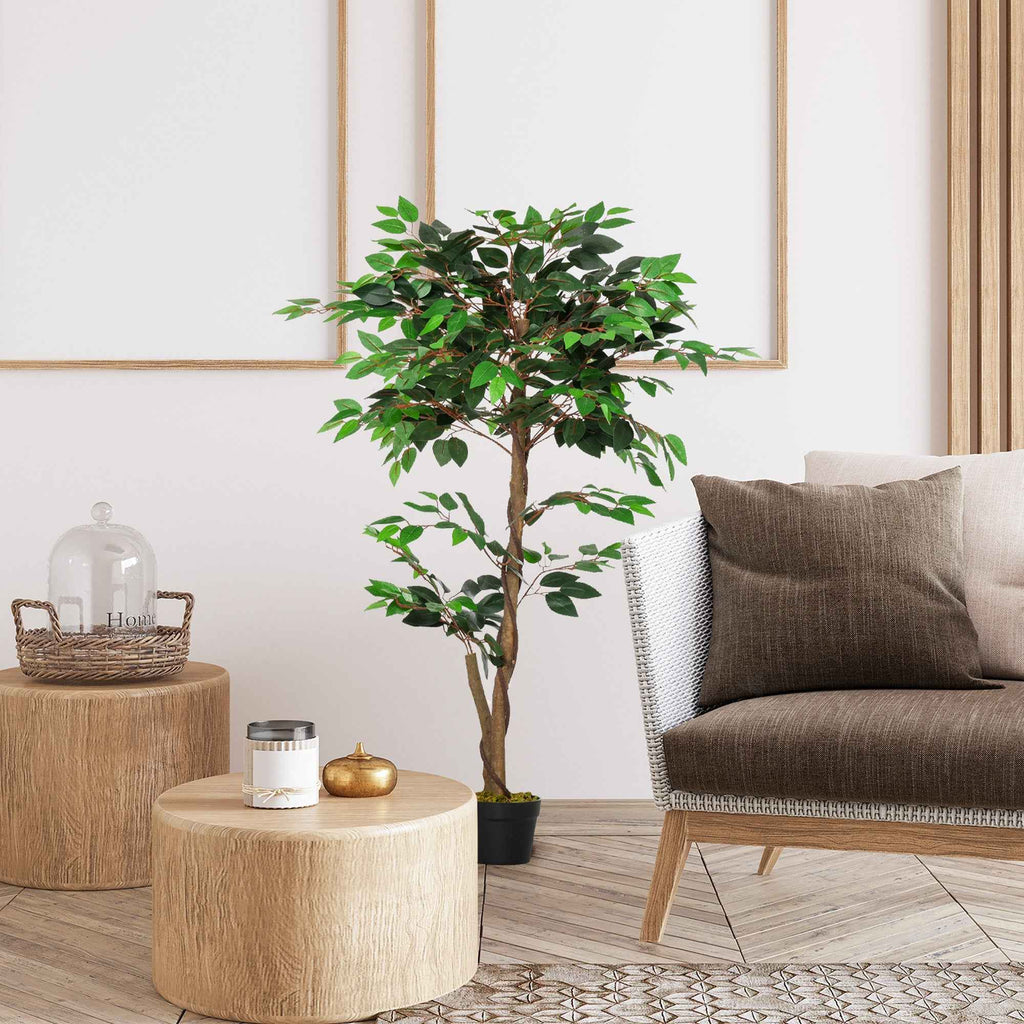 Outsunny Artificial Tea Tree Plant with 546 Realistic Leaves and 120cm Cement Pot, Green